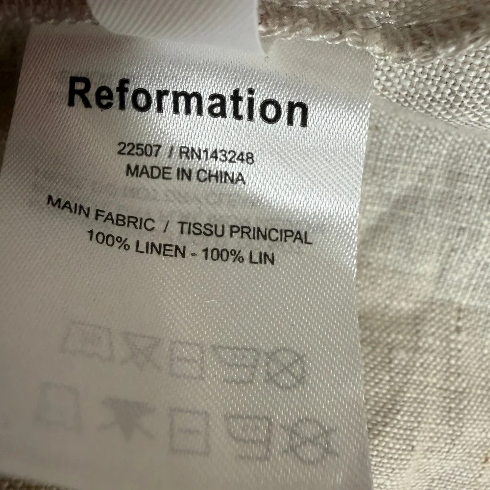 Reformation Linen Two‎ Piece Set Size 10 Beige Puff Sleeve Crop Top Midi Skirt